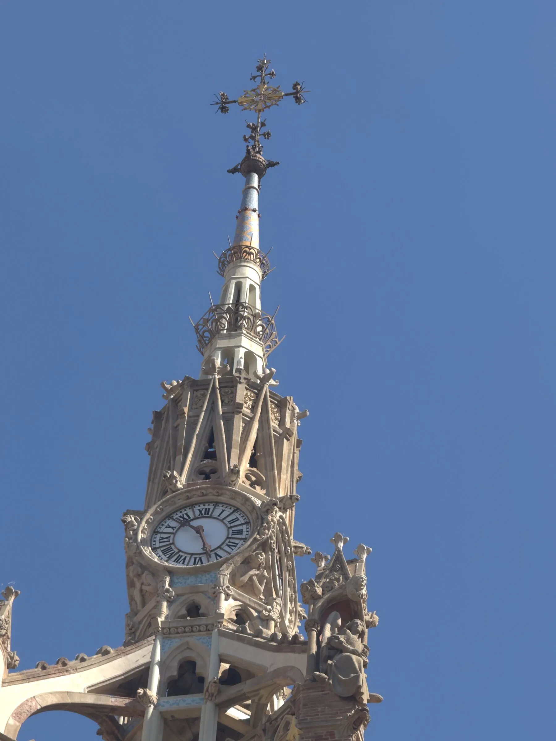 A mosaic tower and gold dome at the Hospital de Sant Pau, Barcelona
