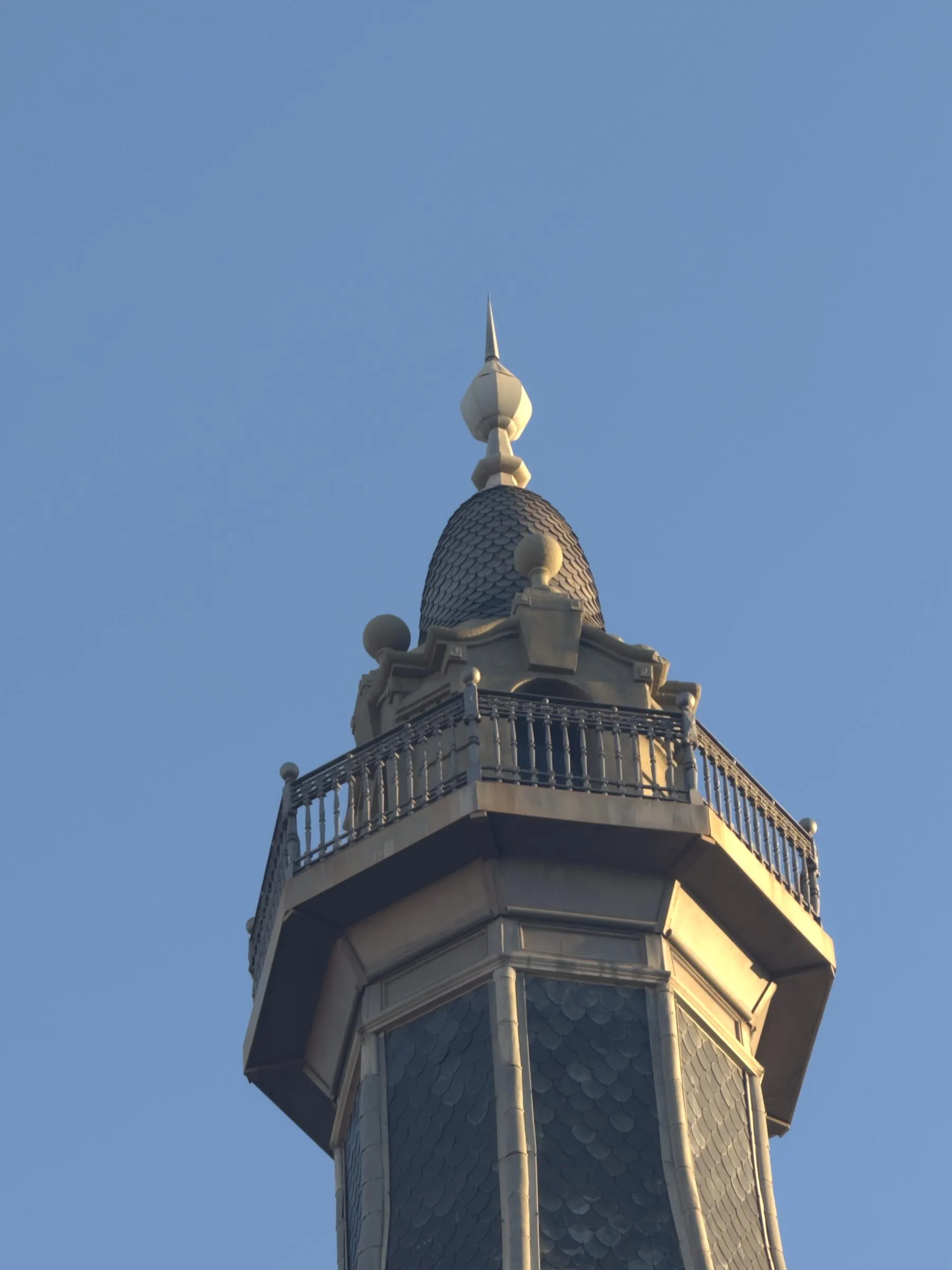 A mosaic tower and gold dome at the Hospital de Sant Pau, Barcelona