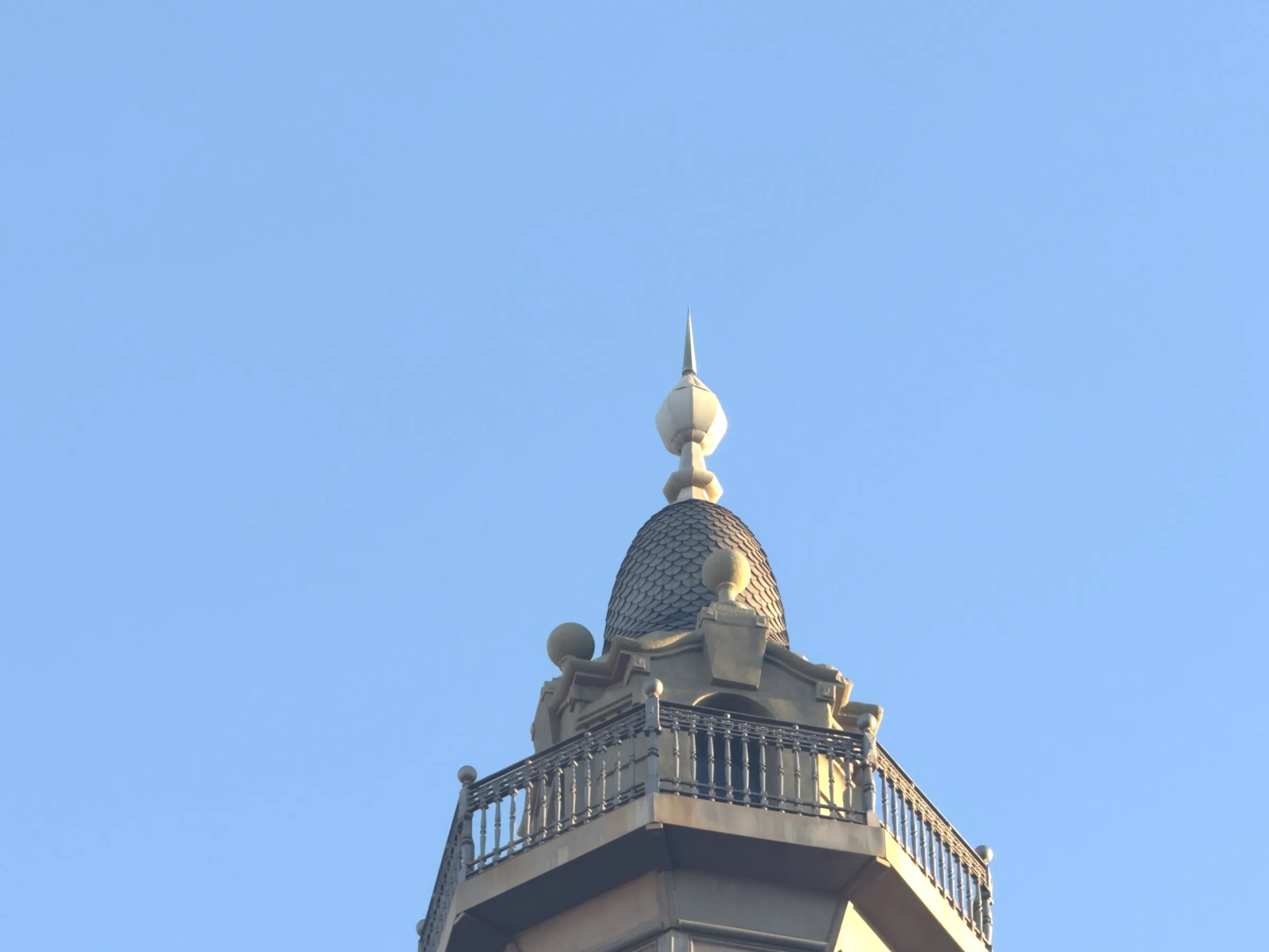 A mosaic tower and gold dome at the Hospital de Sant Pau, Barcelona