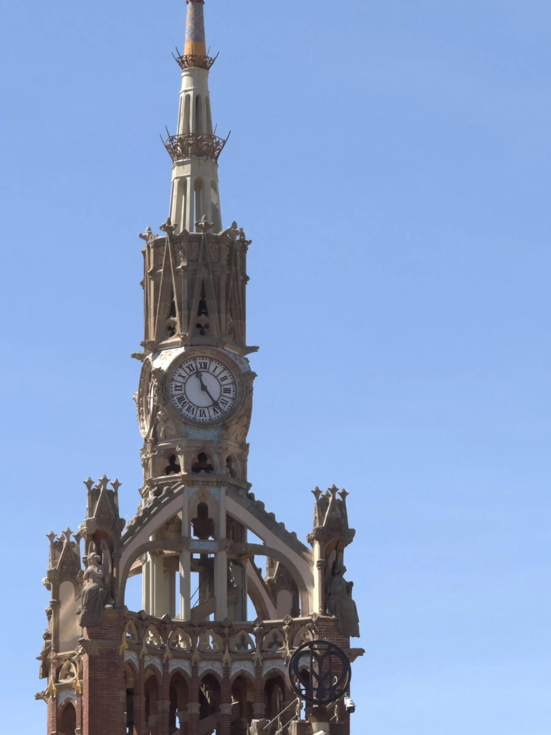A mosaic tower and gold dome at the Hospital de Sant Pau, Barcelona