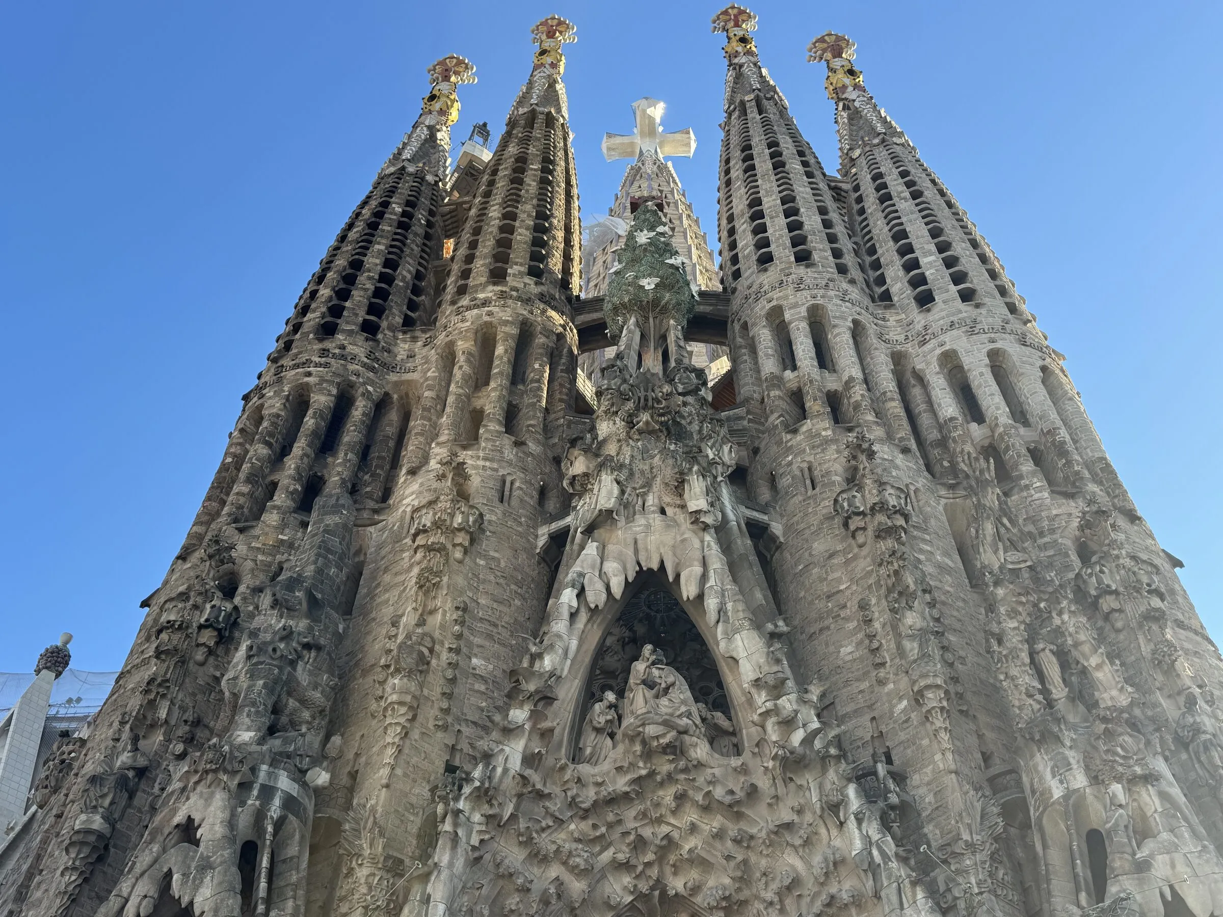 The Sagrada Família basilica in Barcelona seen from below