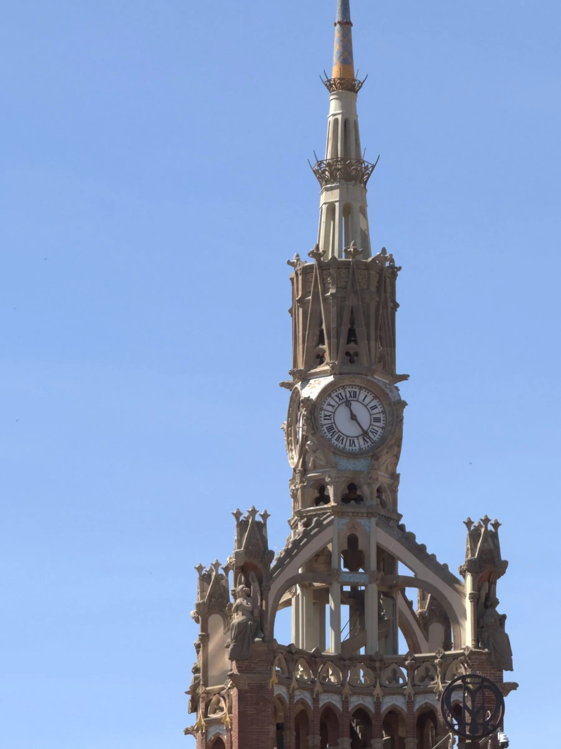 A mosaic tower and gold dome at the Hospital de Sant Pau, Barcelona